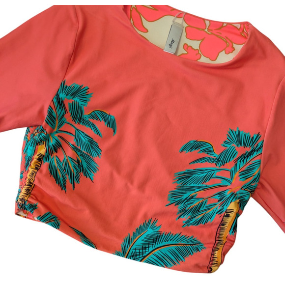 Maaji Cali Sunset Ada Long Sleeve Bikini Top Size Small Reversible Coral Orange - Picture 6 of 10